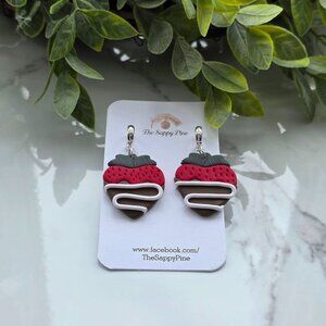 NEW Chocolate Covered Strawberry Polymer Clay Earring with Silver Hoops